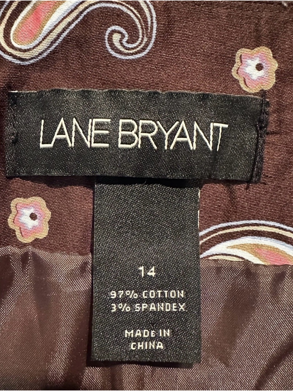 Lane Bryant Brown & Pink Paisley Circle Skirt Sz 14,Whimsigoth Swing era 50s - Picture 2 of 6